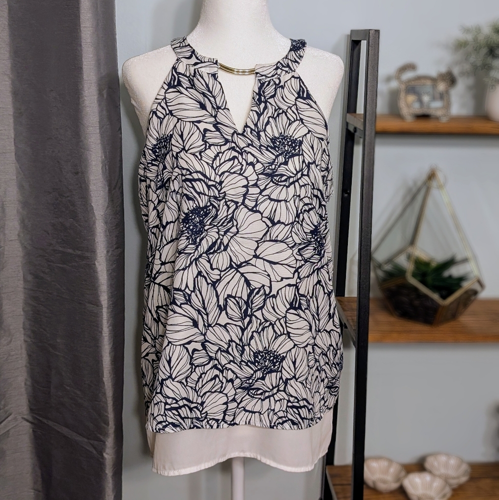 The Limited Navy/White Floral Blouse